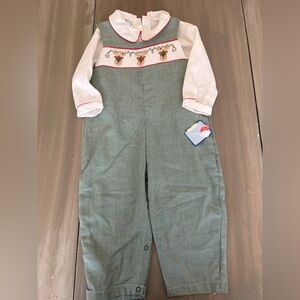 Petite Ami smocked Green Checkered Overalls with White Shirt